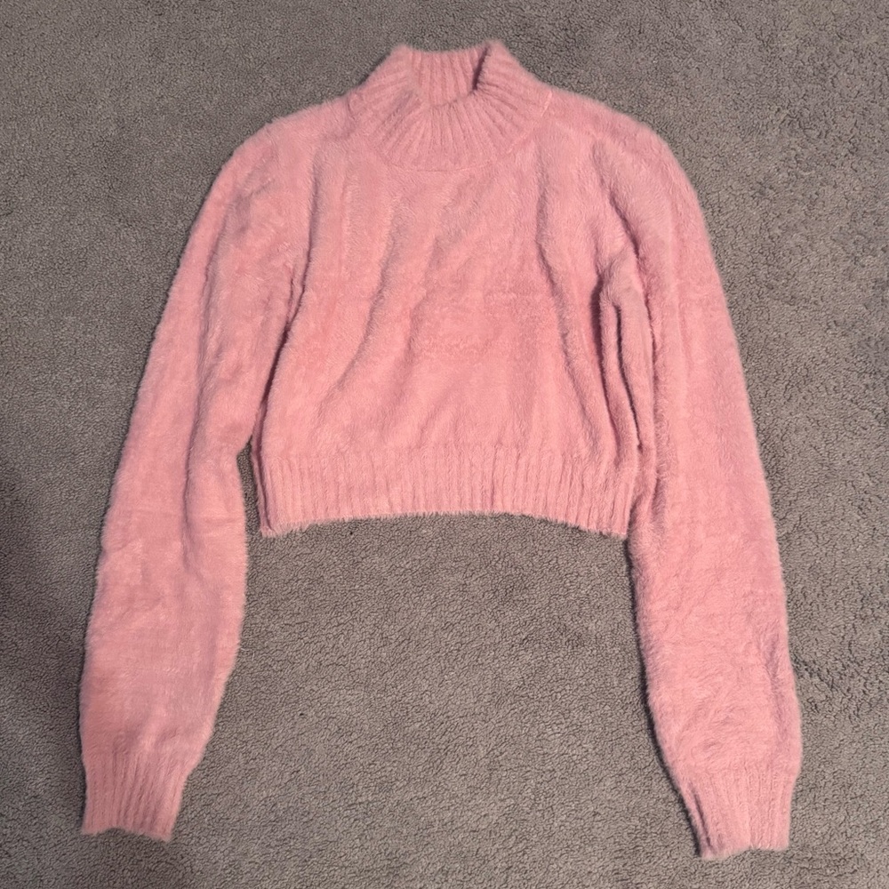 Pink Fuzzy Turtleneck Sweater